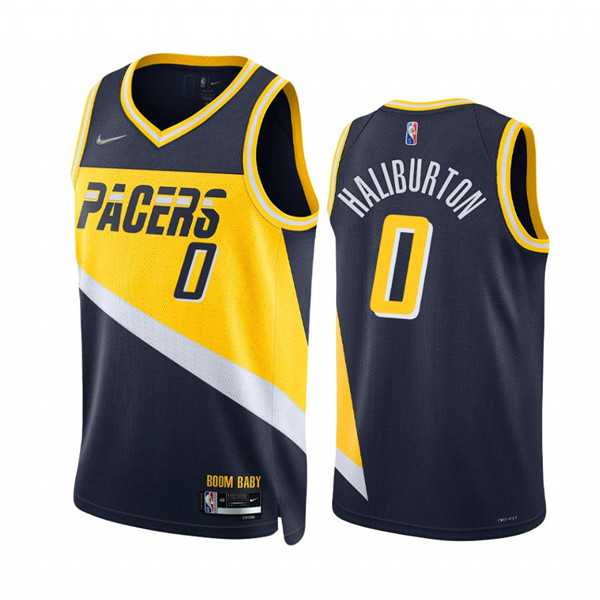 Mens Indiana Pacers #0 Tyrese Haliburton 2021-22 Navy City Edition 75th Anniversary Stitched Jersey Dzhi